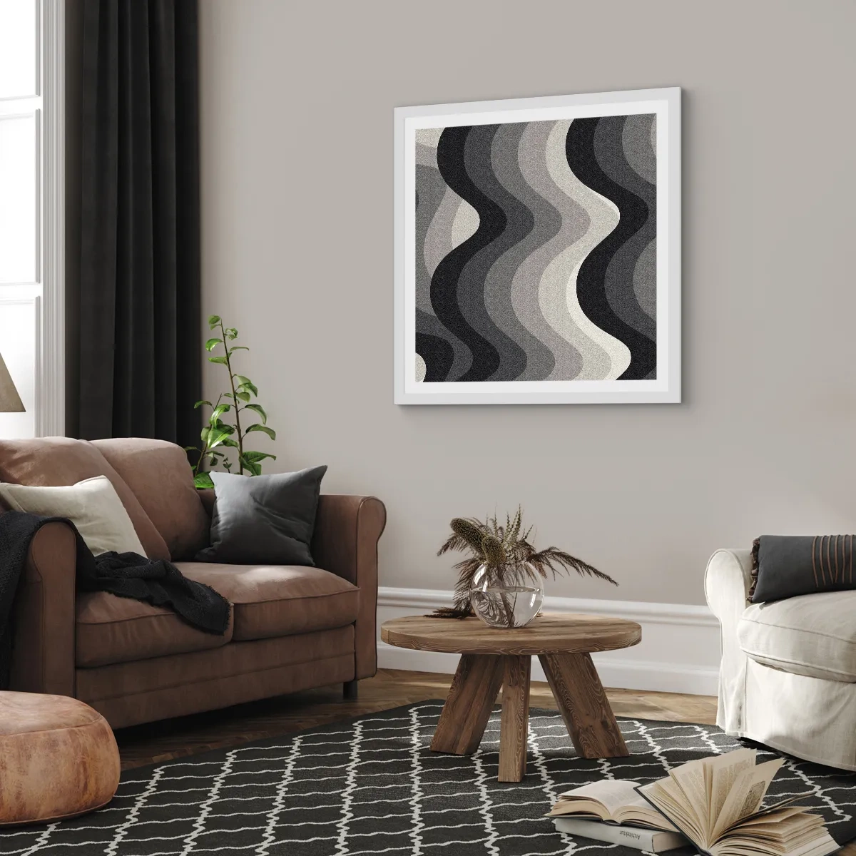 Pôster em moldura branca - Onda após onda - 60x60 cm