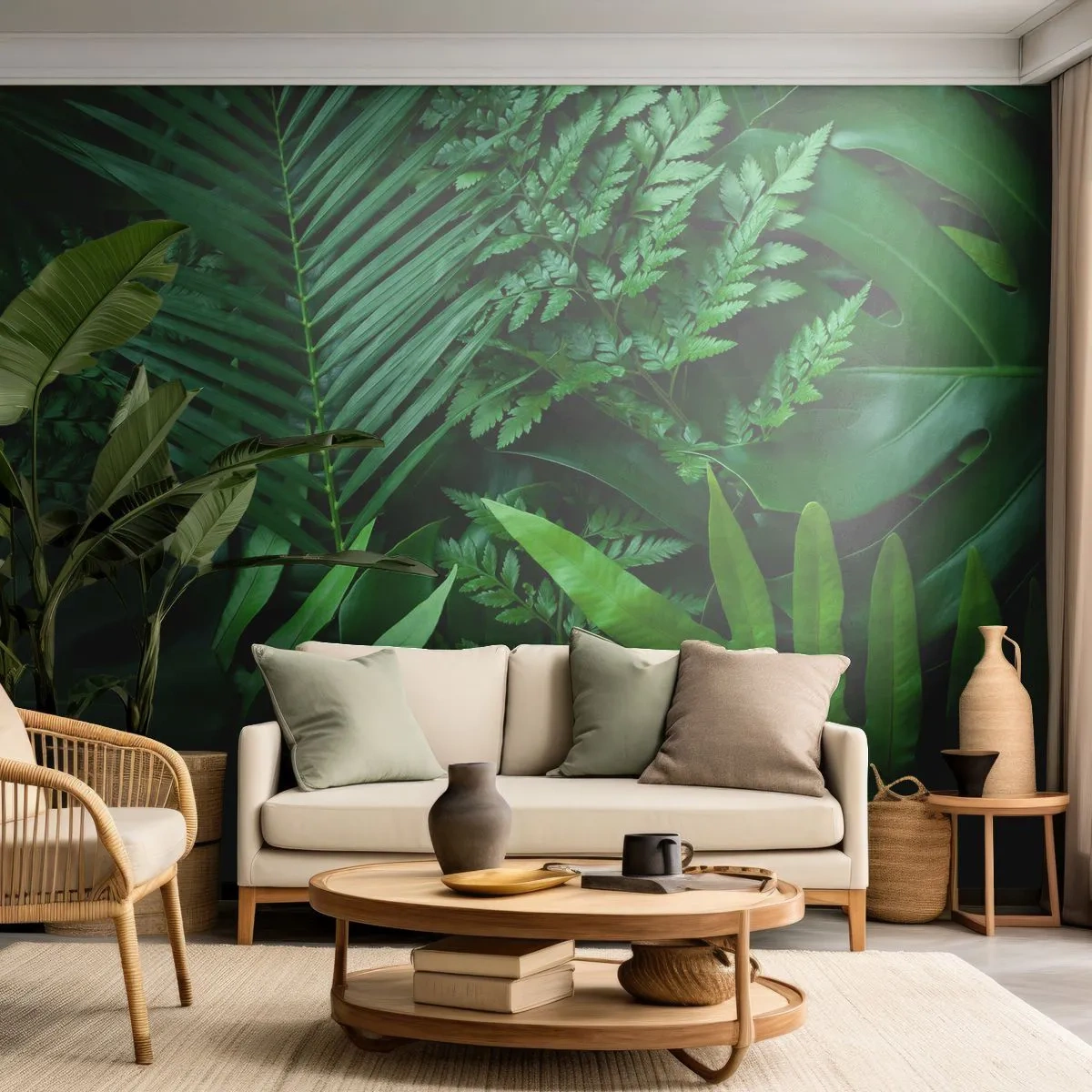 Papel de Parede Standard Eco - Envolto em verde - Planta exótica, Folha de palmeira, Folha de monstro - 250x175 cm