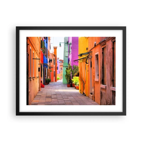 Pôster com moldura preta - Beco arco-íris - 50x40 cm