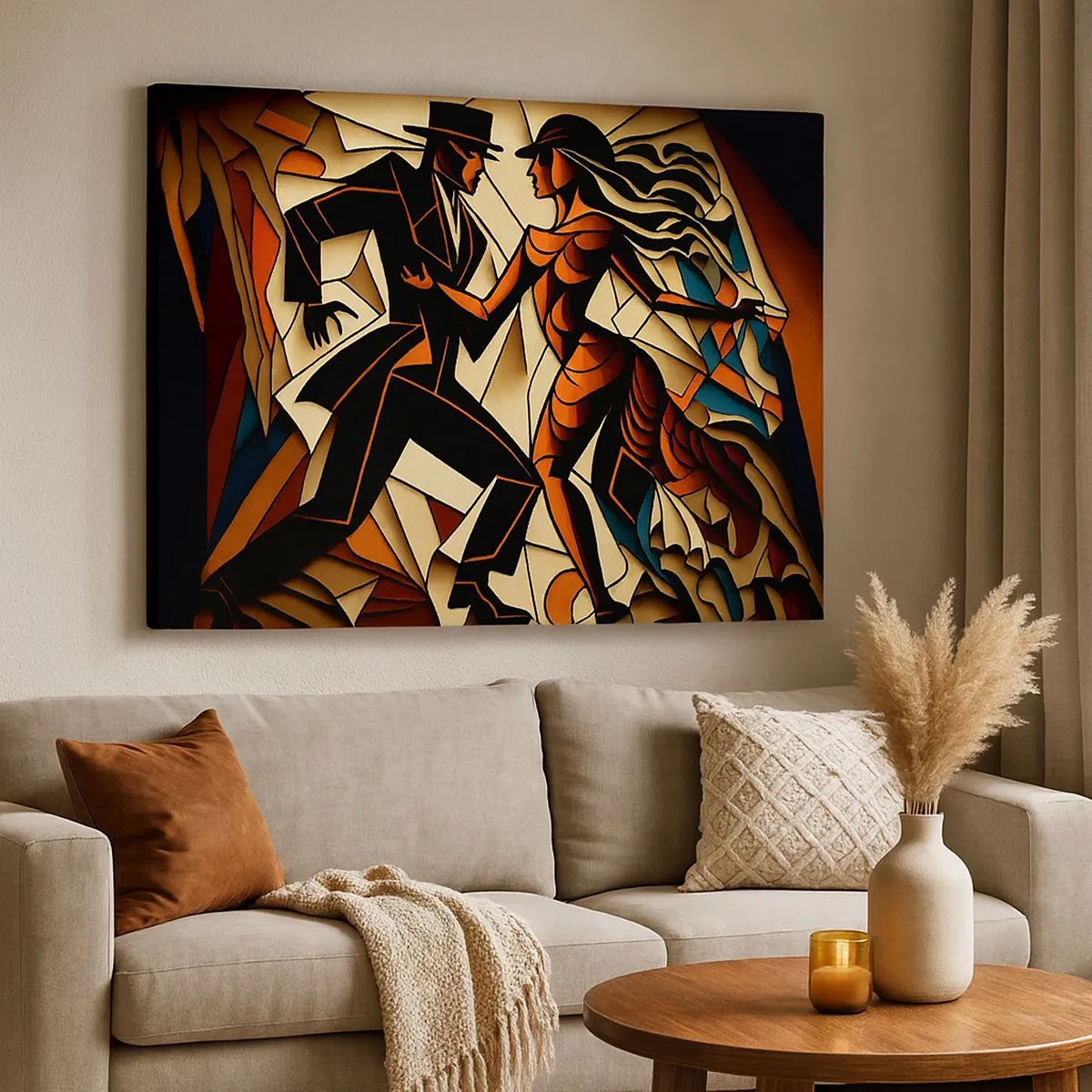 Quadro em tela - Um casal dinâmico dançando de forma abstrata. - 70x50cm - Dança de paixão e paixão - Decoração de parede moderna para a sala de estar e quarto ARTTOR