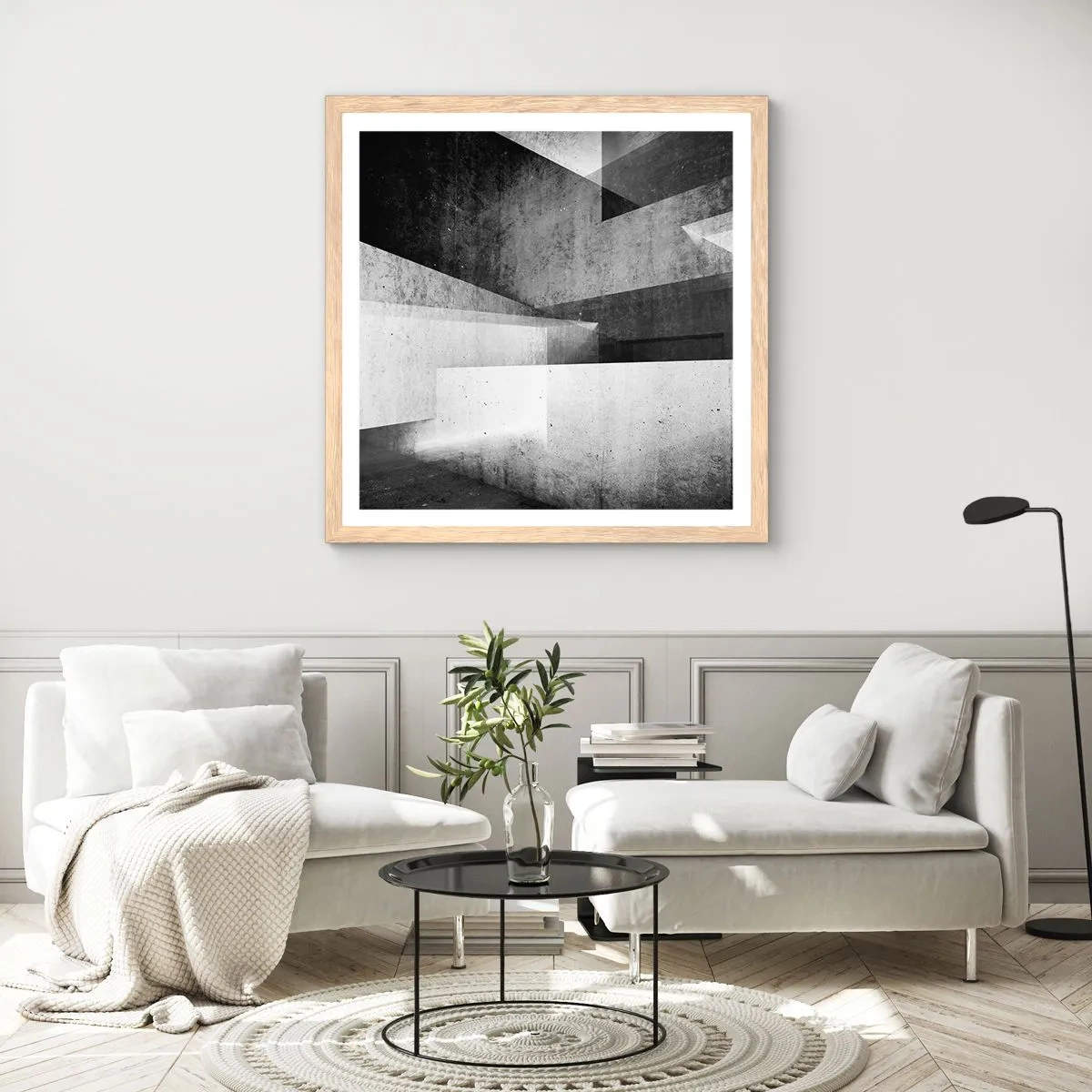 Pôster com moldura de carvalho claro - Estrutura espacial - 30x30 cm