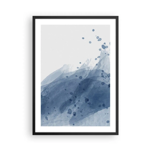 Pôster com moldura preta - Ondas de aquarela em tons de azul - 50x70cm - Tule azul - Decoração de parede moderna para a sala de estar e quarto ARTTOR