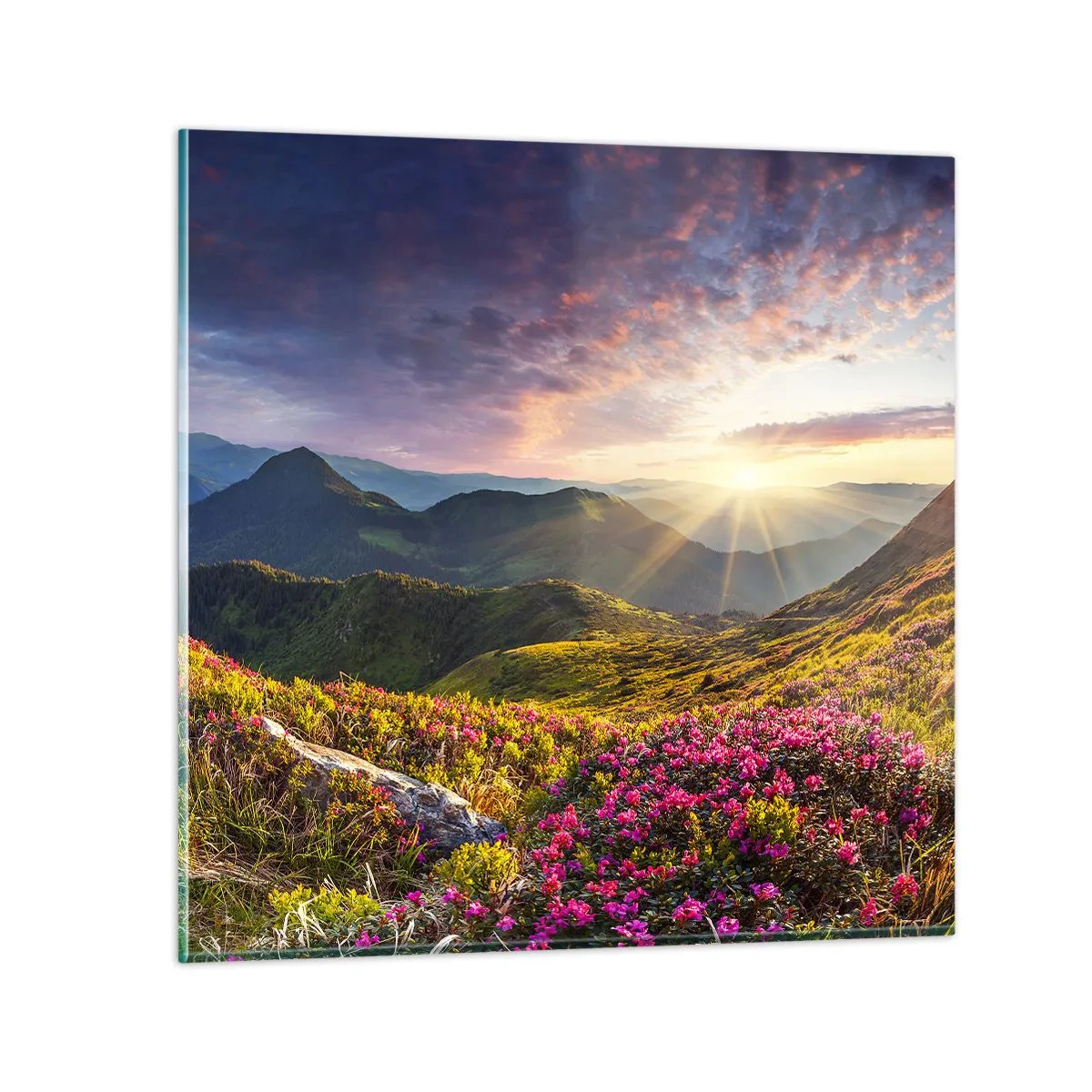 Quadro em vidro - A frescura de uma manhã nas montanhas - 40x40 cm