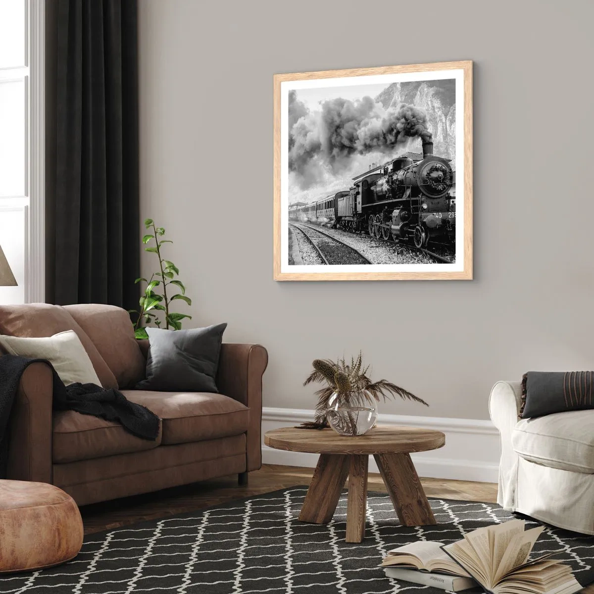 Pôster com moldura de carvalho claro - À espera na estação... - 40x40 cm