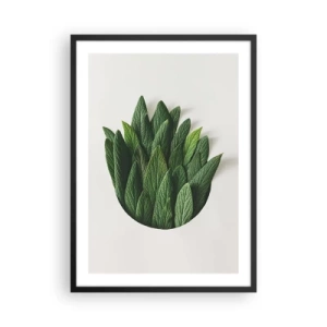 Pôster com moldura preta - Folhas em uma composição artística sobre fundo branco - 50x70cm - Curiosidade indomável - Decoração de parede moderna para a sala de estar e quarto ARTTOR