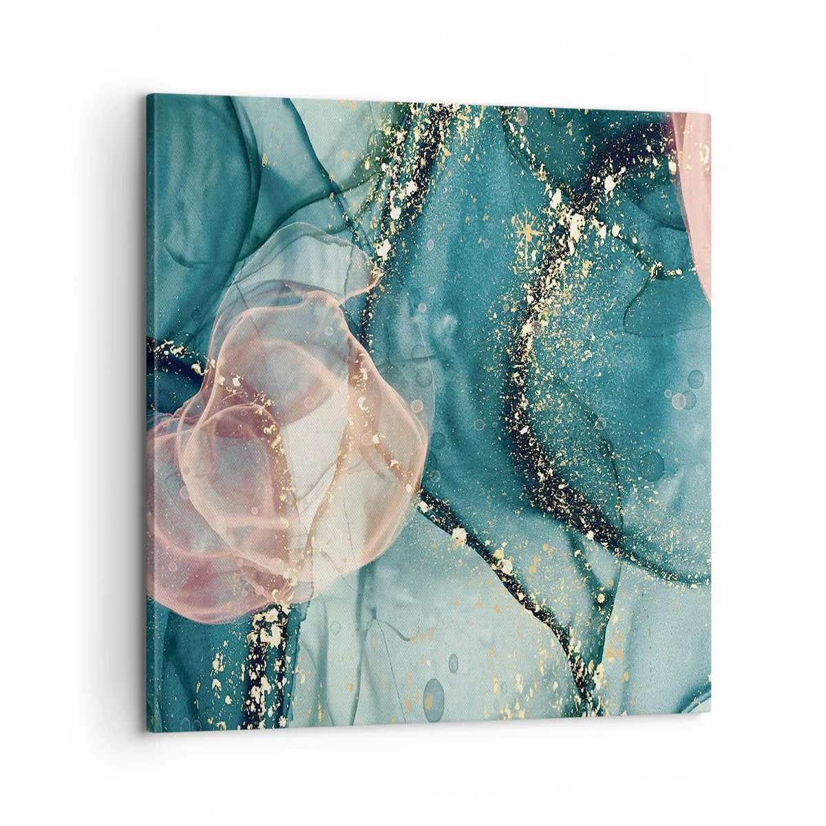 Quadro em tela - Azul seda, rosa tule - 60x60 cm