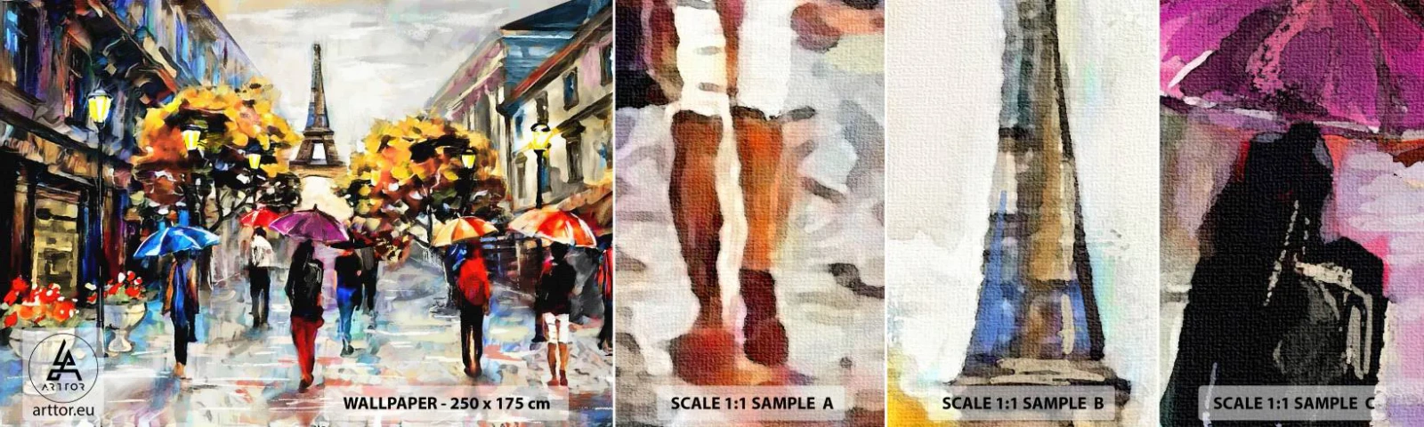 Amostra de papel de parede autocolante Deluxe Sticker - Especialmente bonita no outono - Cidade, Paris, Torre Eiffel - 100x30 cm