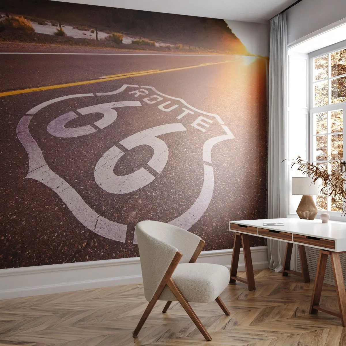 Papel de Parede Premium Sand - A famosa estrada 66 - EUA, Automotivo, Rota 66 - 400x280 cm