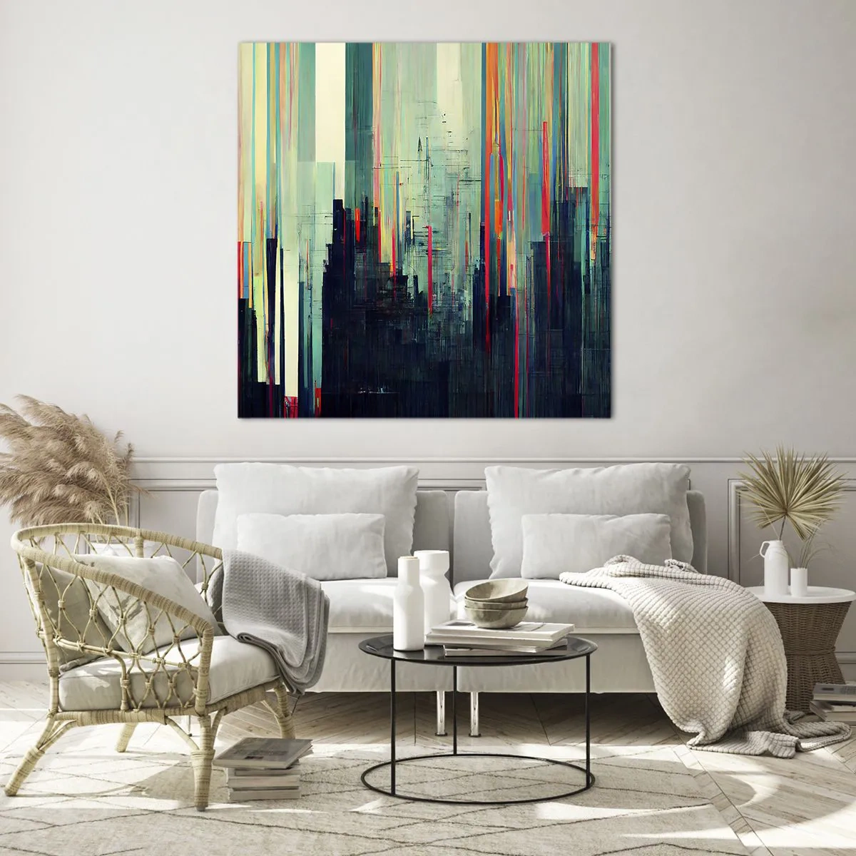 Quadro em vidro - Cidade futurista - 30x30 cm