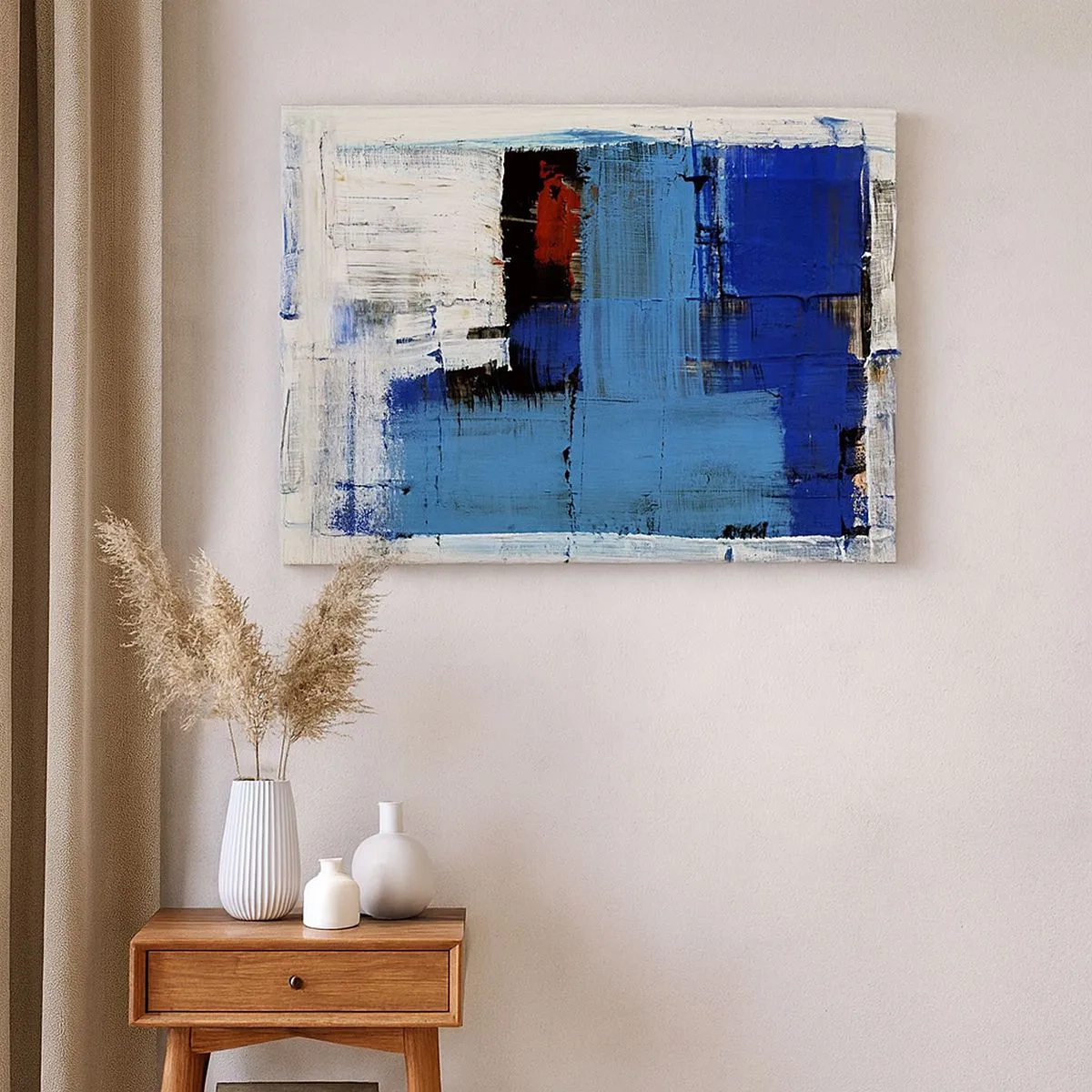 Quadro em tela - Composição abstrata em tons de azul e branco - 70x50cm - O segredo do azul - Decoração de parede moderna para a sala de estar e quarto ARTTOR