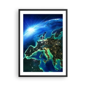 Pôster com moldura preta - Uma vista de Europa do espaço, iluminada por luzes noturnas. - 50x70cm - Uma Europa cintilante - Decoração de parede moderna para a sala de estar e quarto ARTTOR