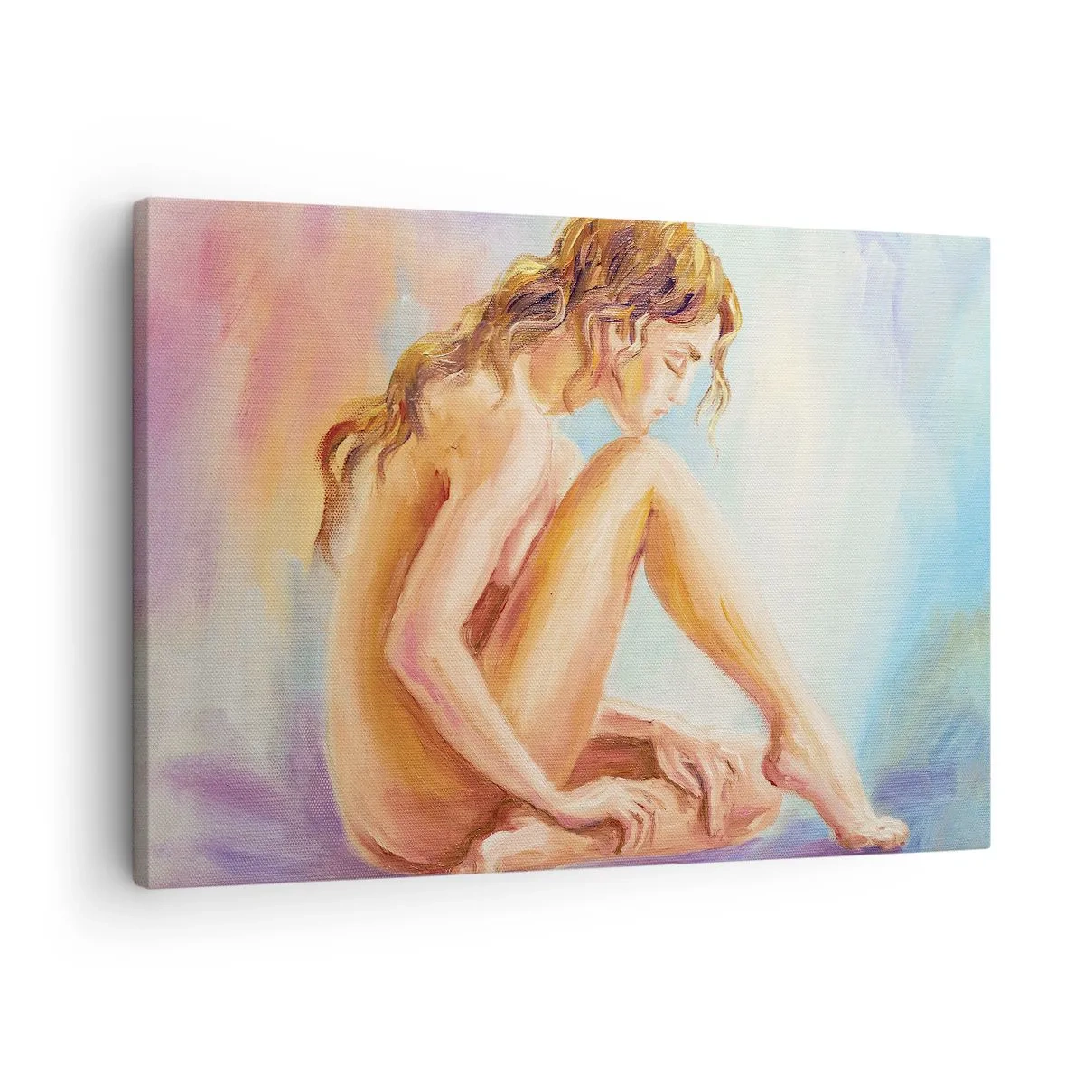 Quadro em tela - Uma figura delicada de uma mulher em um fundo pastel - 70x50cm - Ato de juventude - Decoração de parede moderna para a sala de estar e quarto ARTTOR