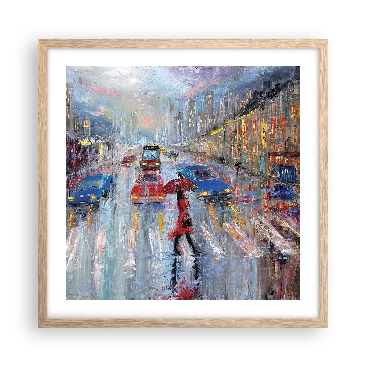 Pôster com moldura de carvalho claro - Tarde chuvosa na cidade - 50x50 cm