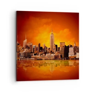 Quadro em tela - Panorama metropolitano em amarelo e bronze - 70x70 cm