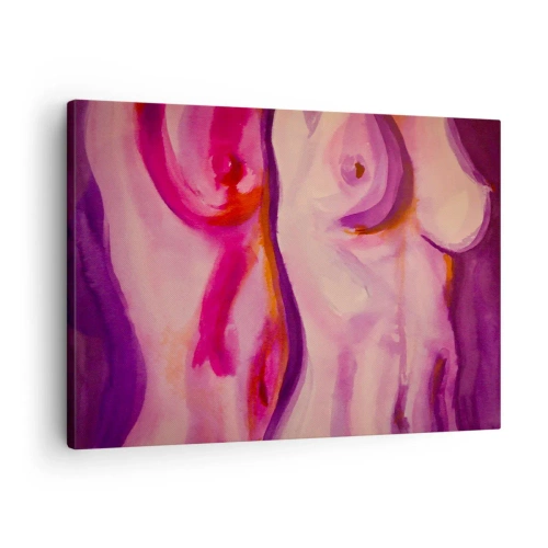 Quadro em tela - Uma interpretação abstrata da silhueta feminina em tons de rosa e roxo. - 70x50cm - Ode à Feminilidade - Decoração de parede moderna para a sala de estar e quarto ARTTOR