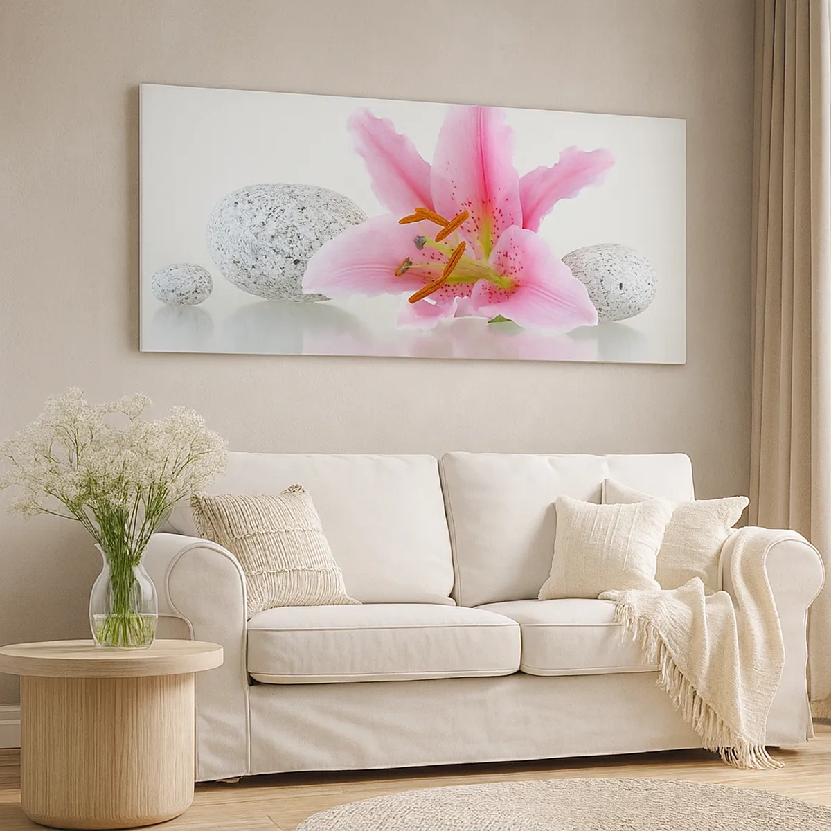 Quadro em tela - Estudo em rosa, cinza e branco - 30x30 cm