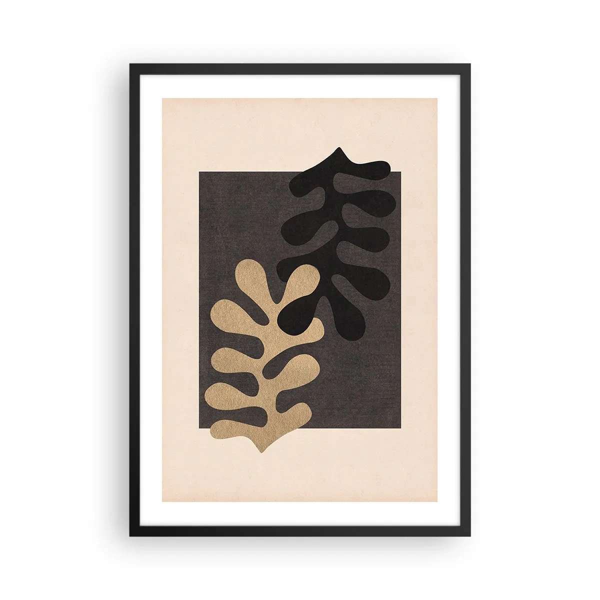 Pôster com moldura preta - Gráficos abstratos minimalistas com formas orgânicas - 50x70cm - Ausência e complemento - Decoração de parede moderna para a sala de estar e quarto ARTTOR