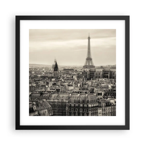 Pôster com moldura preta - Sobre os telhados de Paris - 40x40 cm
