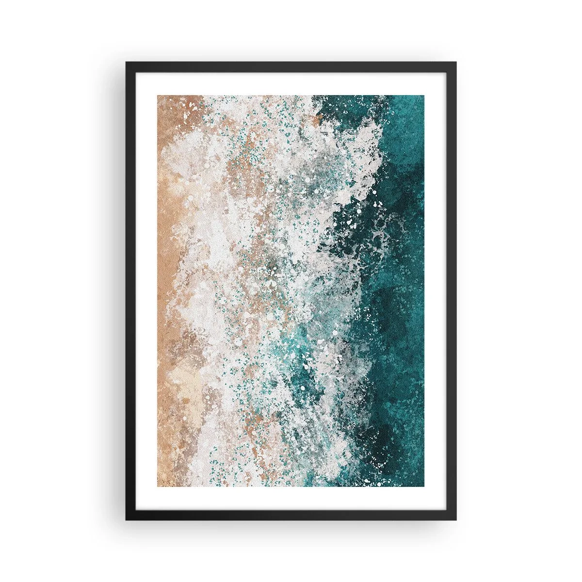Pôster com moldura preta - Onda abstrata do mar em tons de turquesa e bege - 50x70cm - Histórias do mar - Decoração de parede moderna para a sala de estar e quarto ARTTOR
