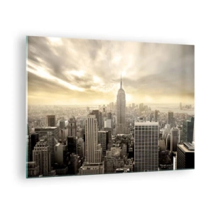 Quadro em vidro - Panorama da cidade com arranha-céus e o Empire State Building - 70x50cm - Nova Iorque em tons de cinza - Decoração de parede moderna para a sala de estar e quarto ARTTOR