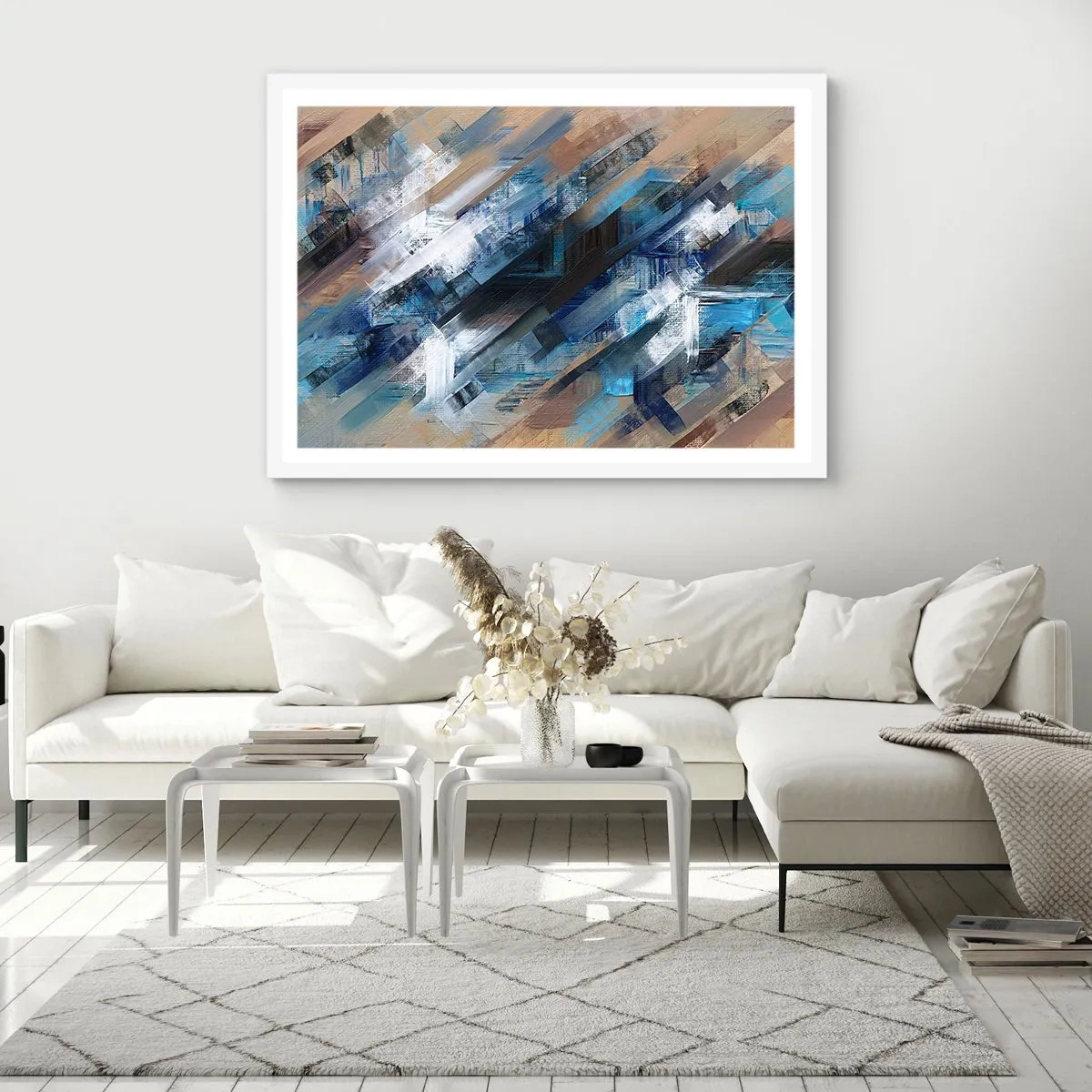 Pôster em moldura branca - Numa diagonal azul - 91x61 cm