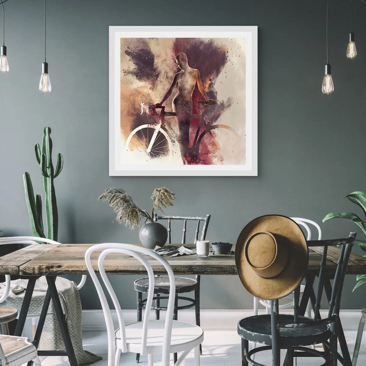 Pôster em moldura branca - Uma alma de bicicleta em formas de mármore - 40x40 cm