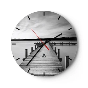Relógio de parede - Relógio em vidro - Um píer de madeira que leva às profundezas de um lago tranquilo - 30x30cm - A fonte da tranquilidade - Decoração de parede moderna para a sala de estar, cozinha e quarto ARTTOR