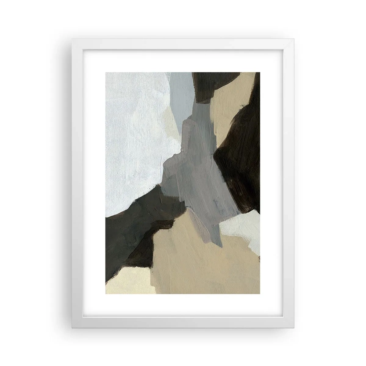 Pôster em moldura branca - Abstração: a encruzilhada do cinza - 30x40 cm