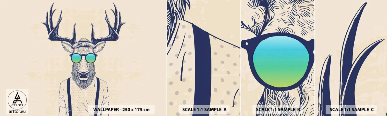 Amostra de papel de parede autocolante Deluxe Sticker - E quem esperavas? - Abstração, Pedaço, Cervo - 100x30 cm