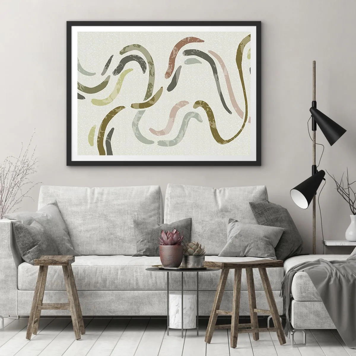 Pôster com moldura preta - Uma alegre dança de abstração - 70x50 cm