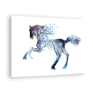 Quadro em vidro - Ilustração de um cavalo com galhos em vez de um corpo - 70x50cm - Como se a floresta tivesse se movido - Decoração de parede moderna para a sala de estar e quarto ARTTOR