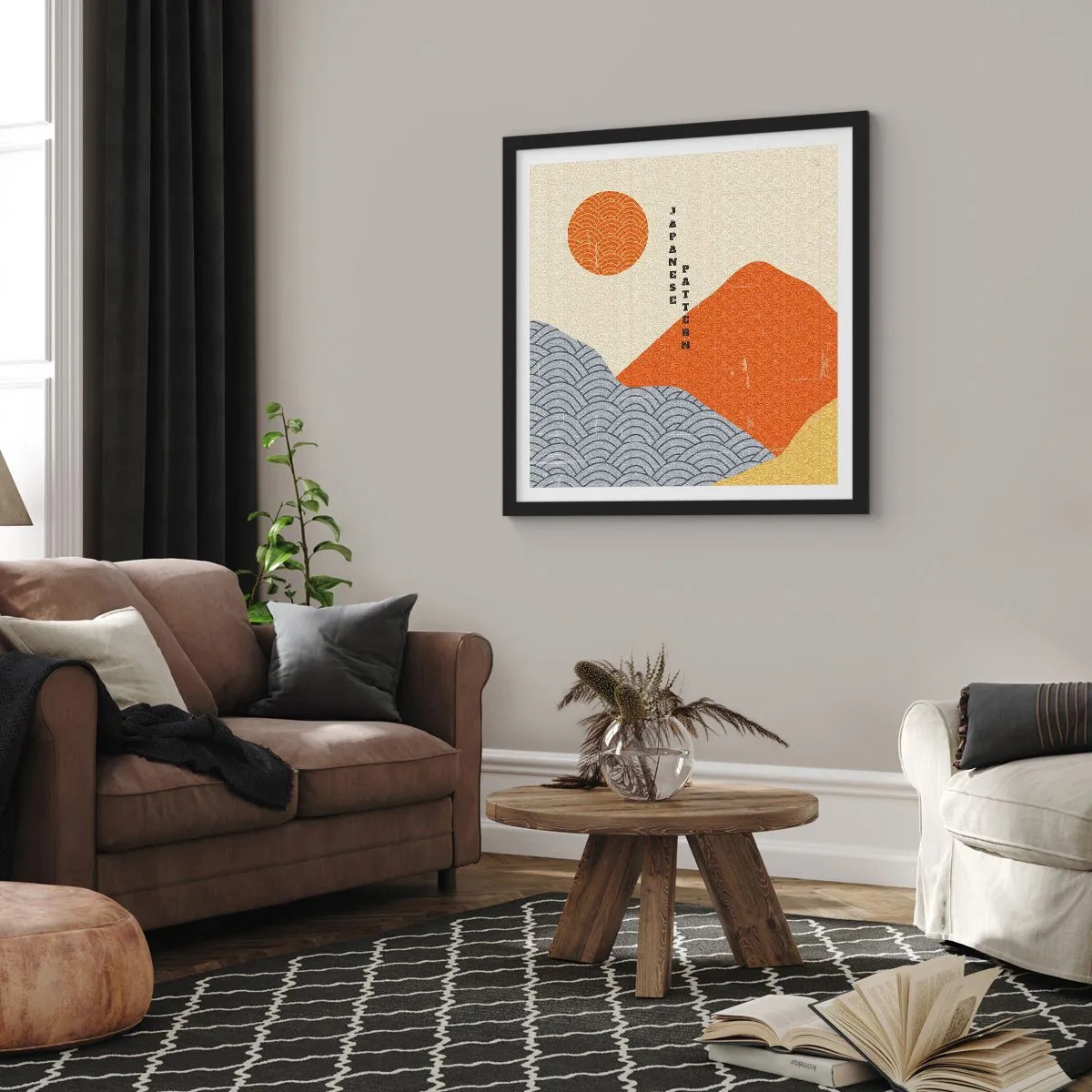 Pôster com moldura preta - No espírito japonês - 40x40 cm