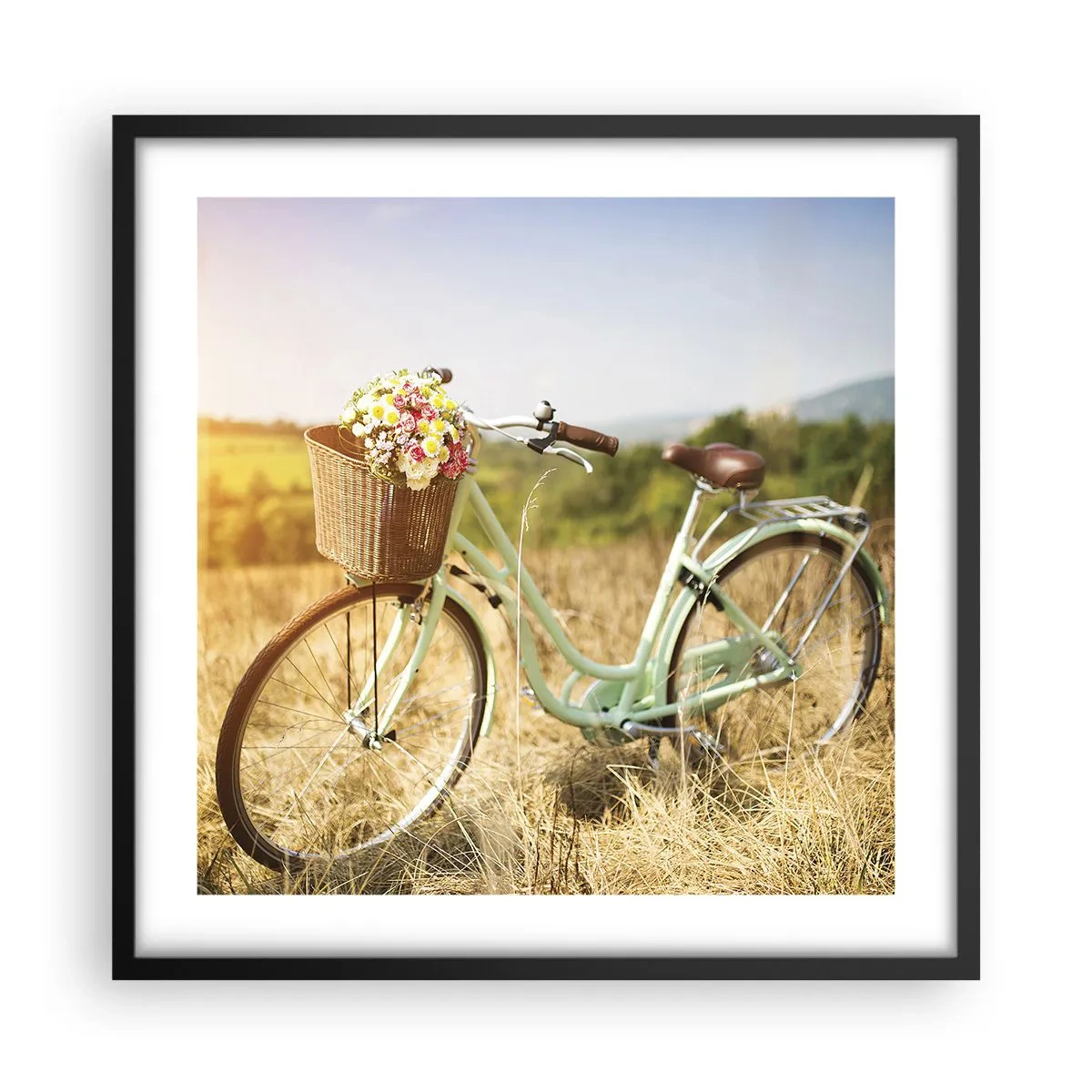 Pôster com moldura preta - Vou ficar aqui por um tempo - 50x50 cm