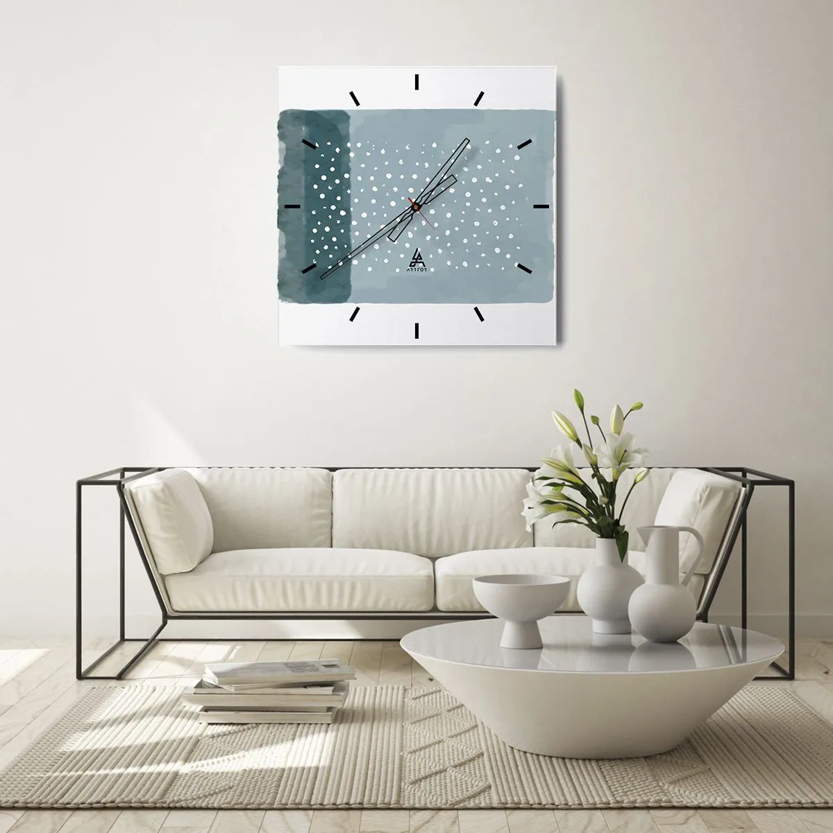 Relógio de parede - Relógio em vidro - Cultivado em azul - 30x30 cm