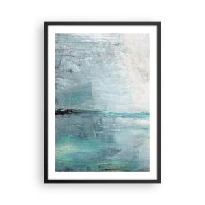 Pôster com moldura preta - Paisagem abstrata em tons de azul e cinza - 50x70cm - Horizontalmente em azul - Decoração de parede moderna para a sala de estar e quarto ARTTOR