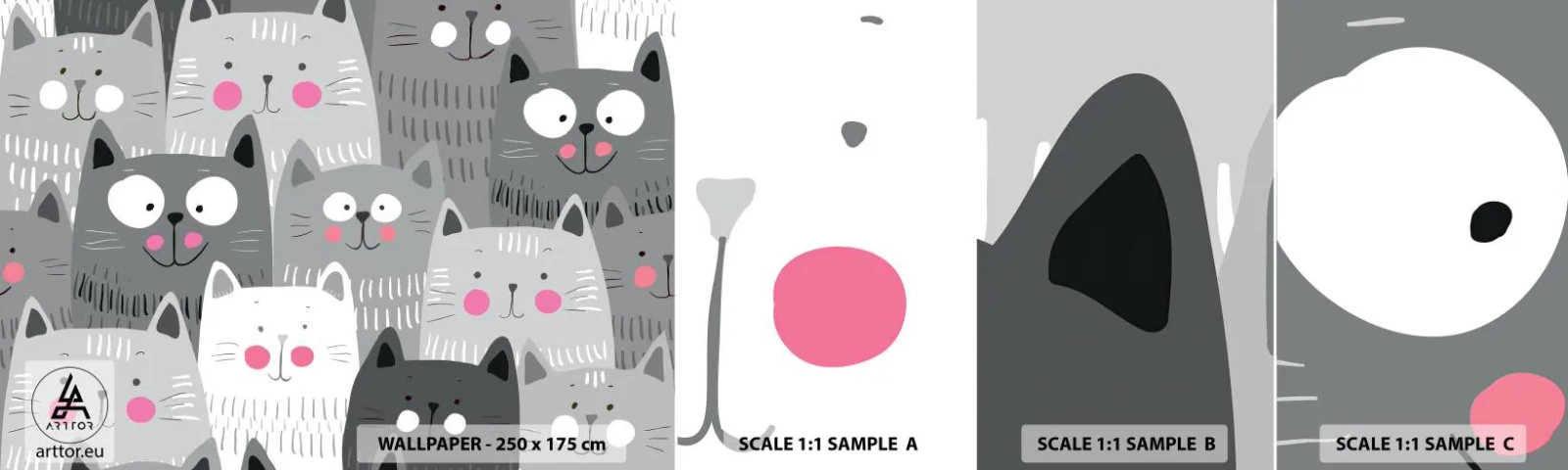 Amostra de Papel de Parede Standard Eco - O mundo dos gatos - Para crianças, Gato, Animais - 100x30 cm