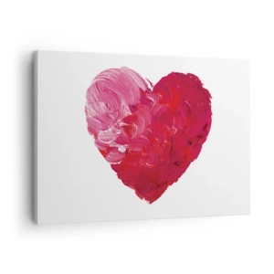 Quadro em tela - Um coração rosa e vermelho pintado com um pincel - 70x50cm - All you need is love - Decoração de parede moderna para a sala de estar e quarto ARTTOR