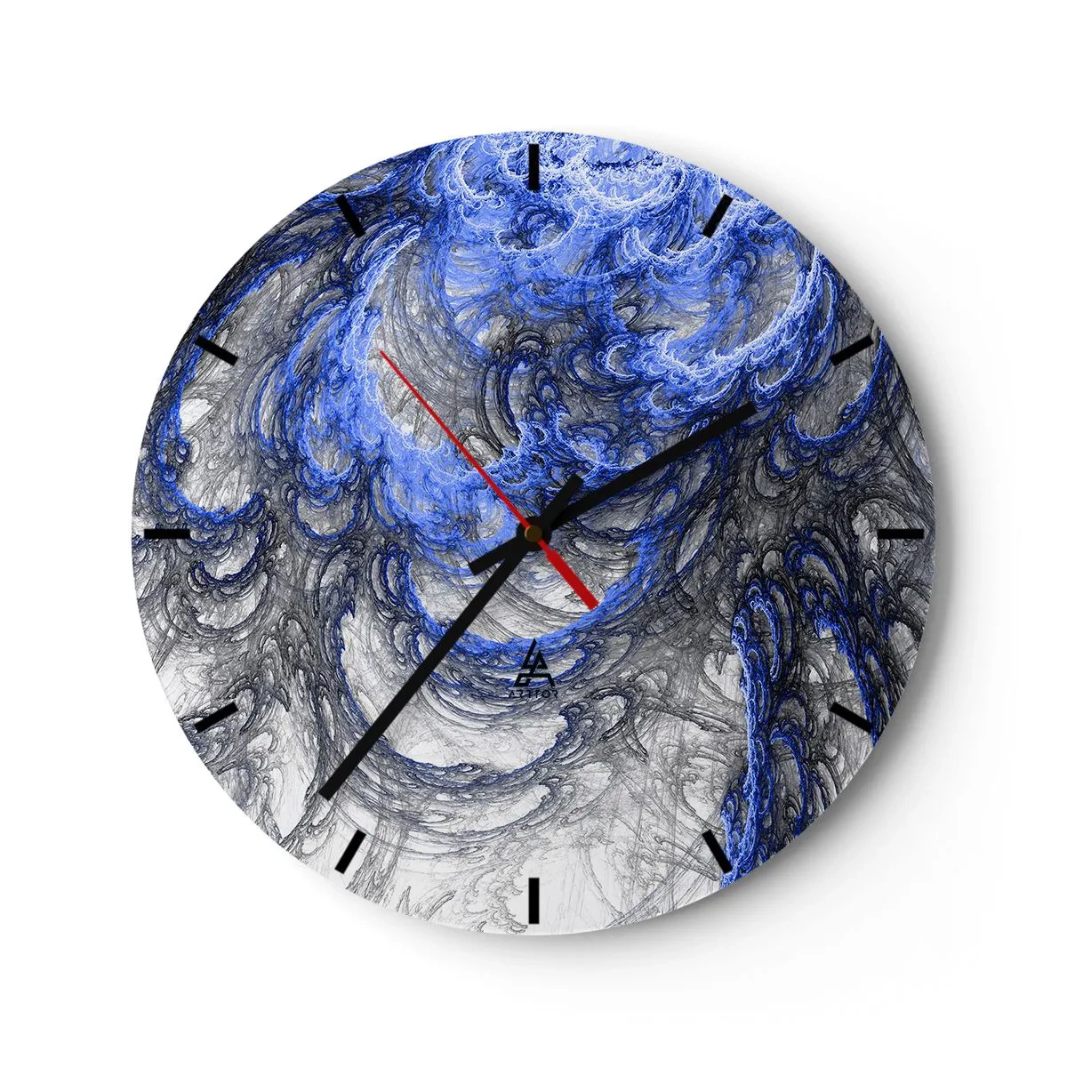 Relógio de parede - Relógio em vidro - Motivo de onda abstrata em tons de azul e cinza - 30x30cm - O nascimento de uma onda - Decoração de parede moderna para a sala de estar, cozinha e quarto ARTTOR