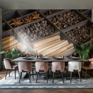 Papel de Parede Premium Sand - Um tesouro de aromas - Especiarias, Café, Canela - 250x175 cm