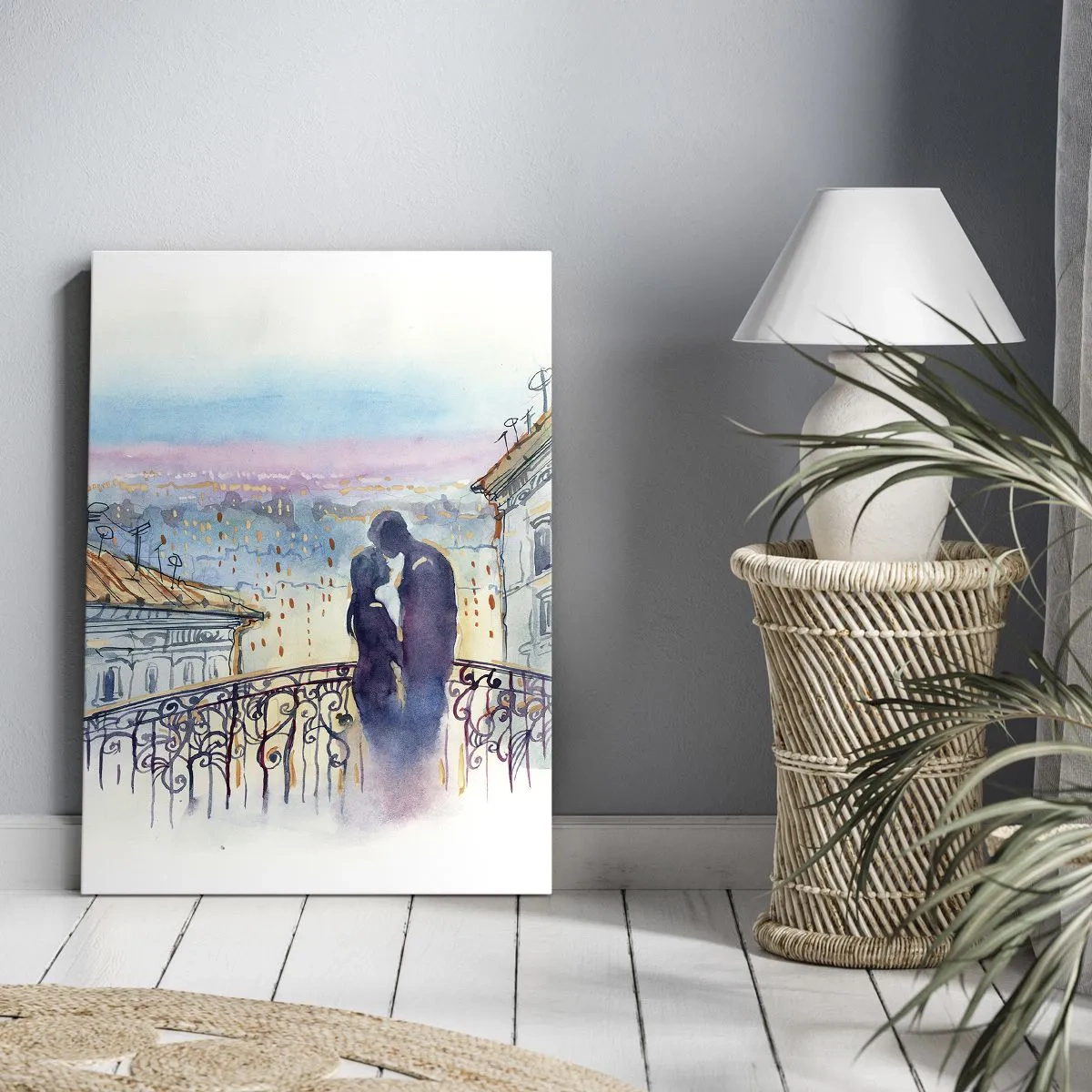 Quadro em tela - Amantes parisienses - 45x80 cm