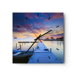 Relógio de parede - Relógio em vidro - Paz violeta-dourada - 30x30 cm