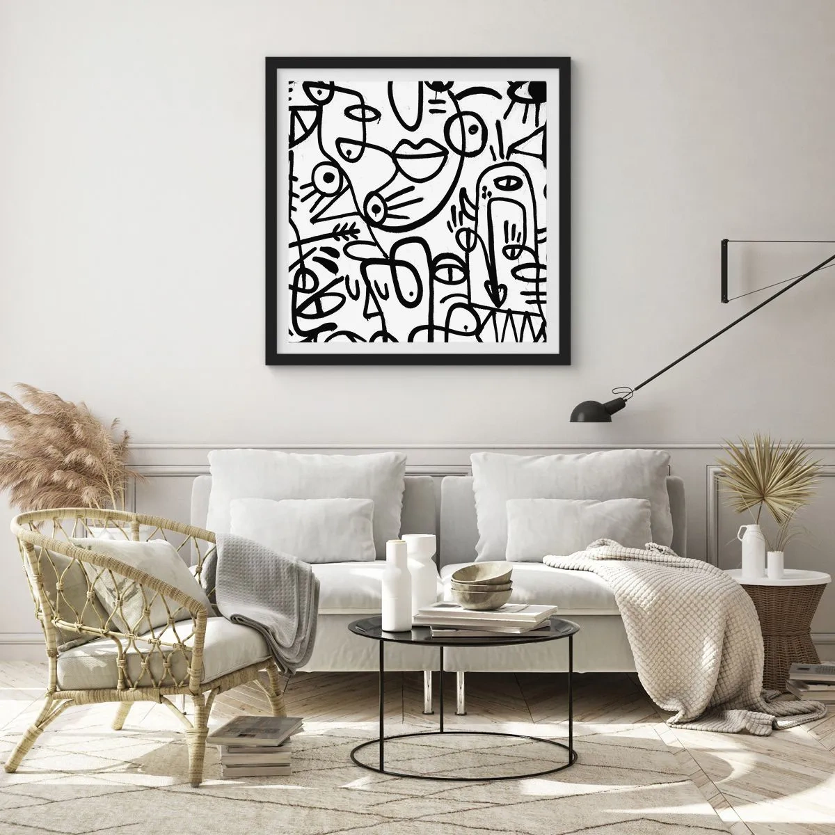Pôster com moldura preta - Rostos e miragens - 60x60 cm