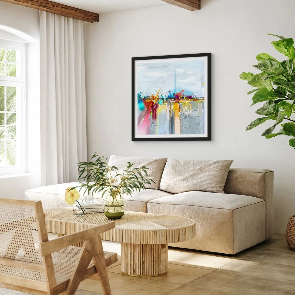 Pôster com moldura preta - Ponte da alegria sobre o rio da vida - 60x60 cm