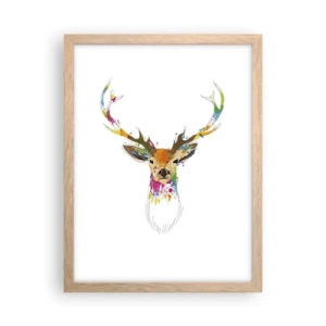 Pôster com moldura de carvalho claro - Um cervo gentil banhado em cores - 30x40 cm