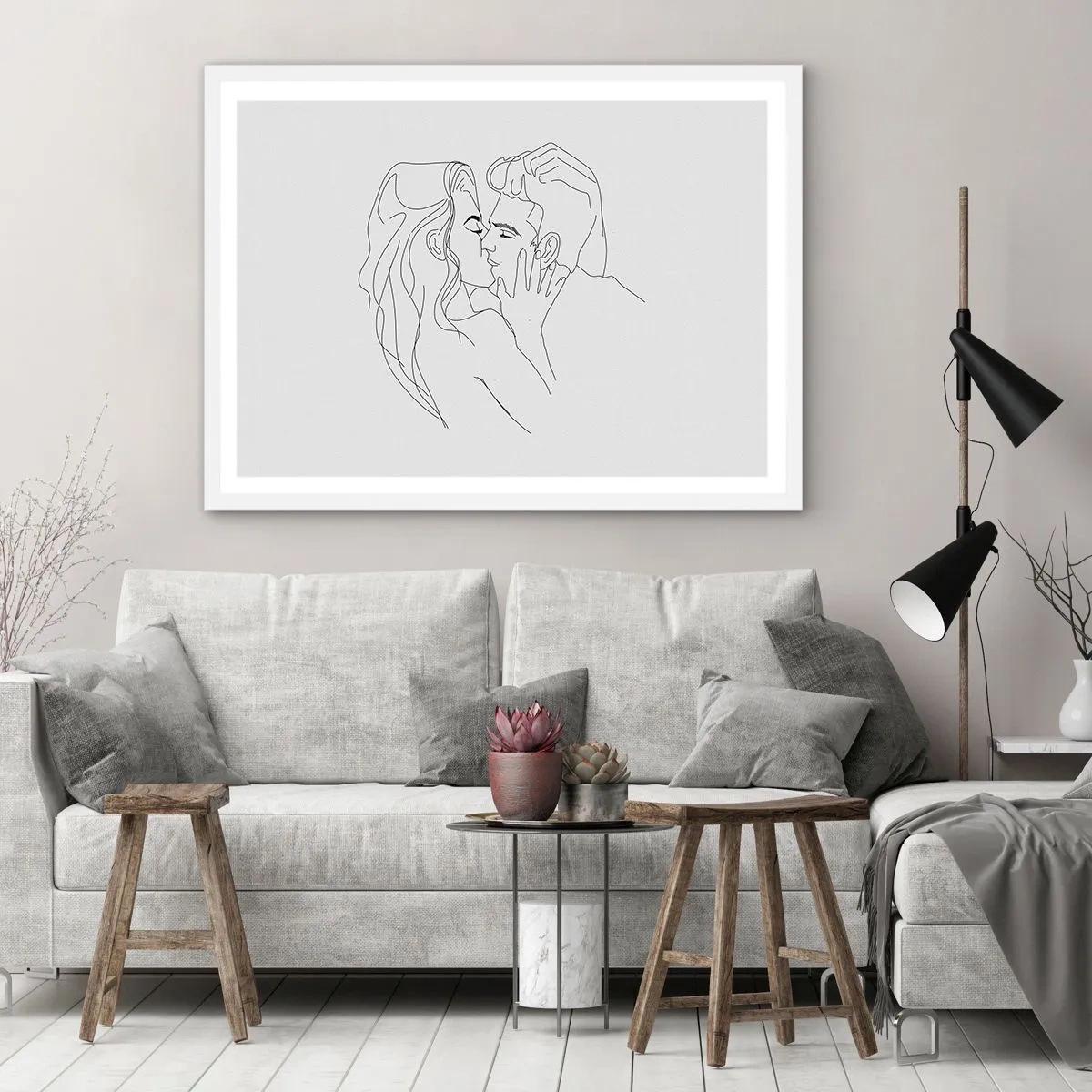 Pôster em moldura branca - Com a mesma linha - 91x61 cm