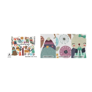 Amostra de papel de parede Premium Sand - Natal de conto de fadas na floresta - Para crianças, Inverno na floresta, Animais - 100x30 cm