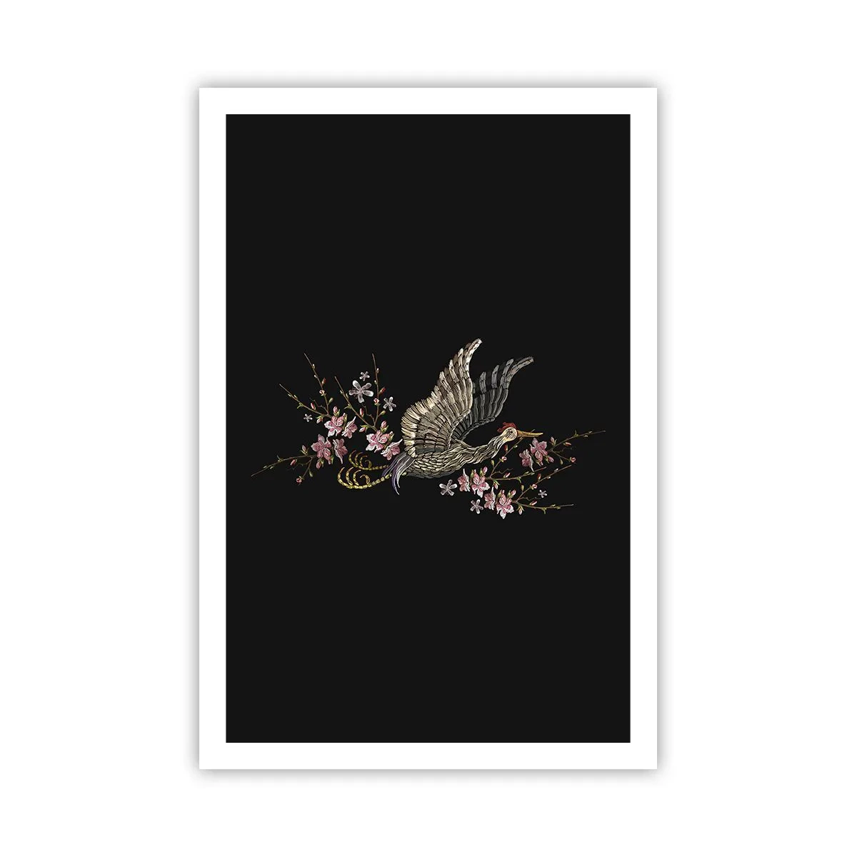 Pôster - Pássaro exótico e bordado - 61x91 cm