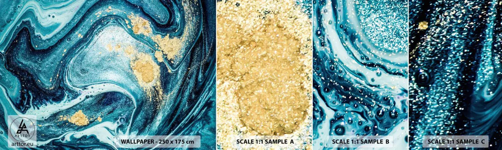 Amostra de Papel de Parede Standard Eco - Redemoinho azul - Abstração, Pedaço, Padrão Moderno - 100x30 cm