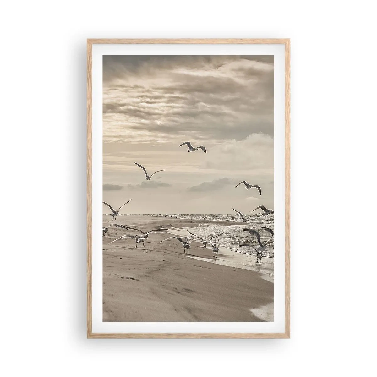 Pôster com moldura de carvalho claro - O som do mar, o canto dos pássaros - 61x91 cm