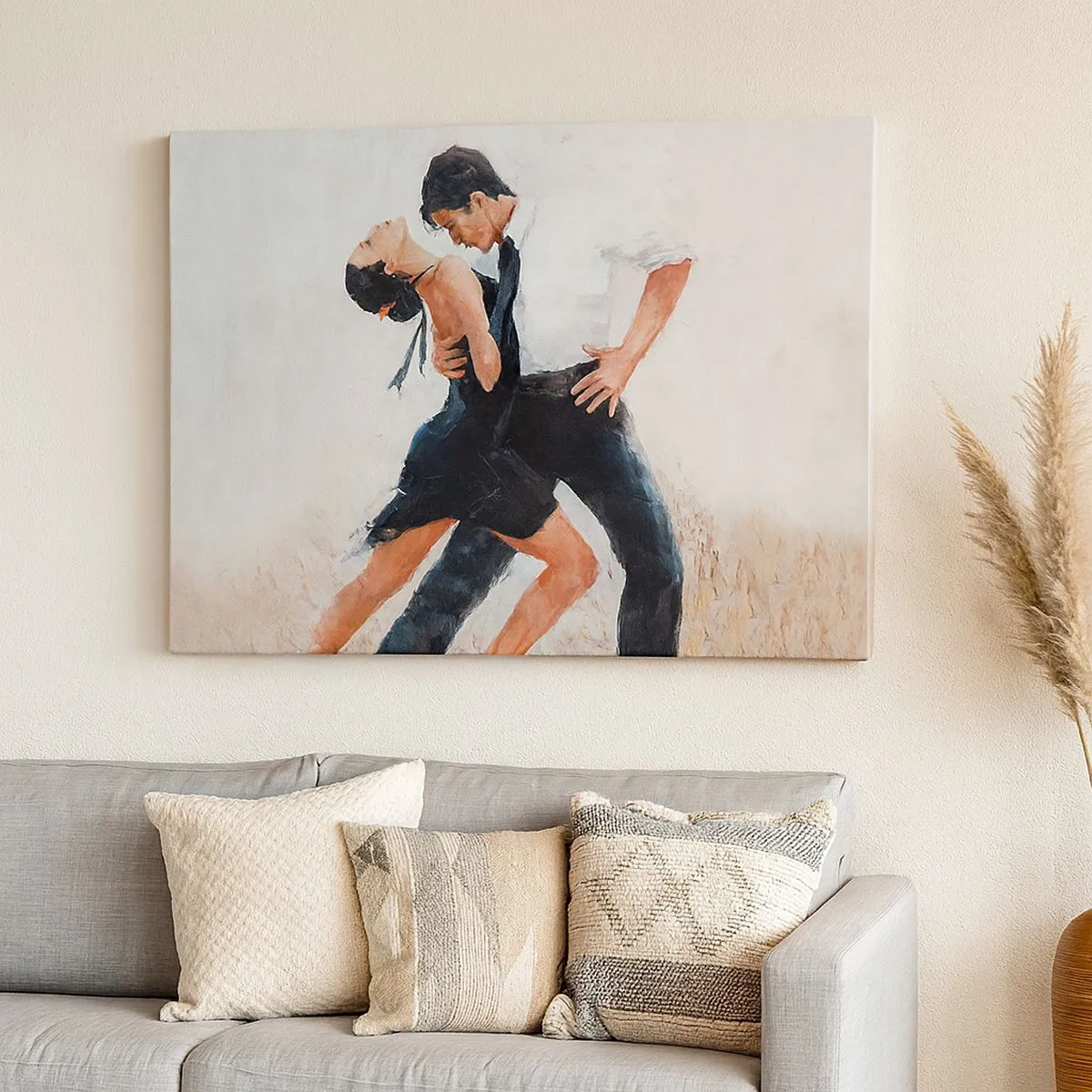 Quadro em tela - Um casal dançando em uma foto elegante e sensual - 70x50cm - O tango dos meus sonhos  - Decoração de parede moderna para a sala de estar e quarto ARTTOR